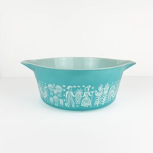 Pyrex 475-B Butterprint Casserole 2.5 Qt Turquoise Amish Mixing Bowl Vintage